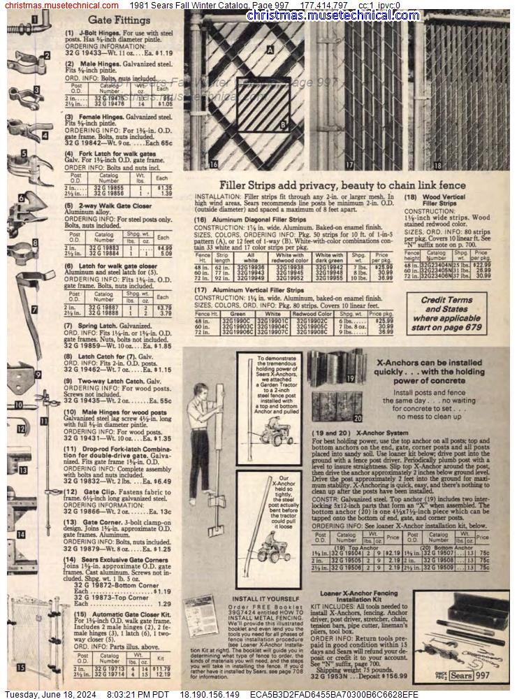 1981 Sears Fall Winter Catalog, Page 997