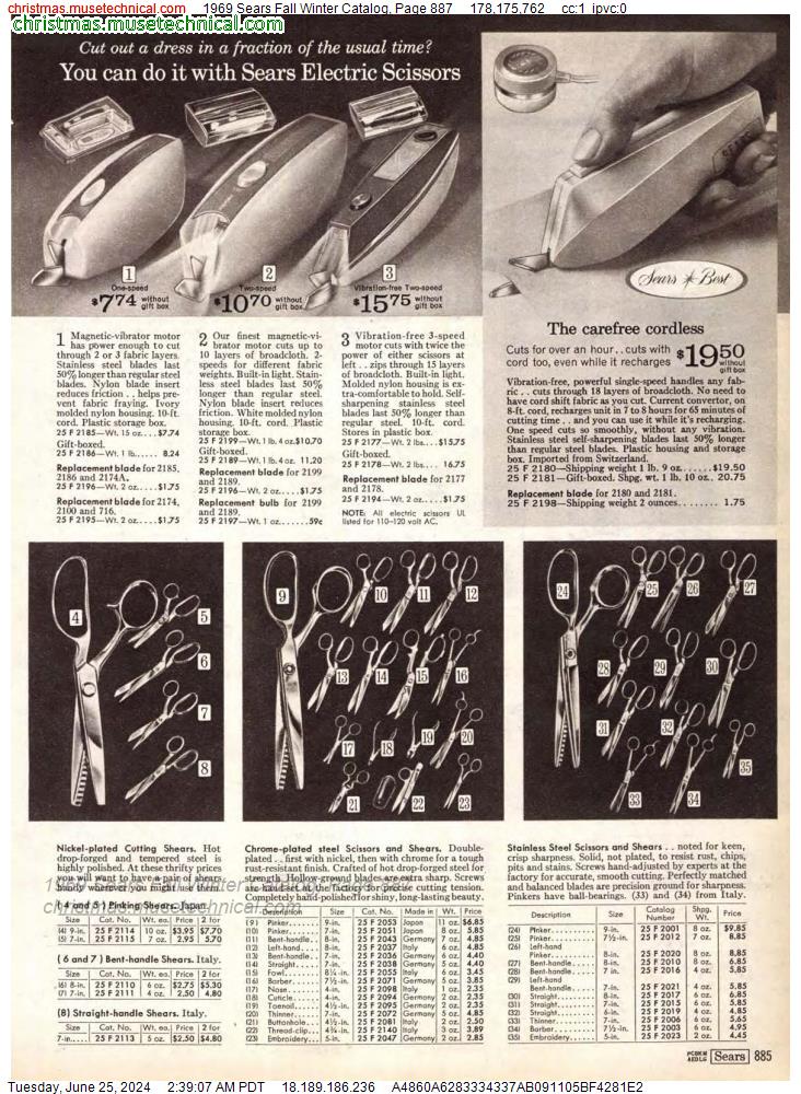 1969 Sears Fall Winter Catalog, Page 887
