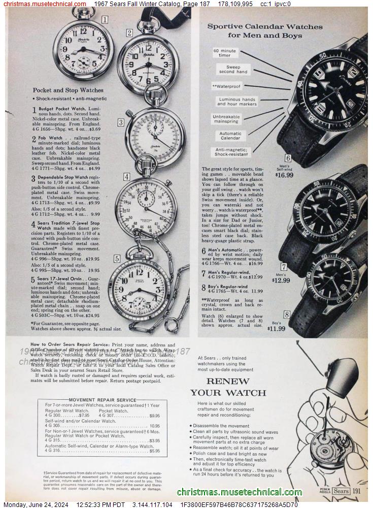 1967 Sears Fall Winter Catalog, Page 187