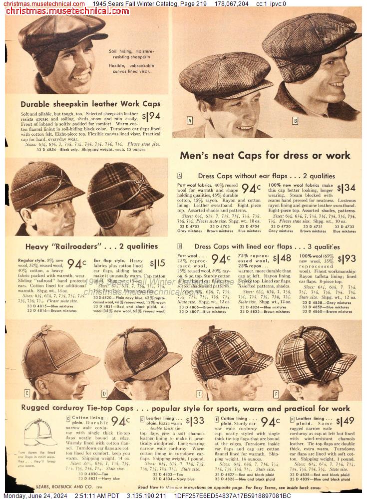 1945 Sears Fall Winter Catalog, Page 219