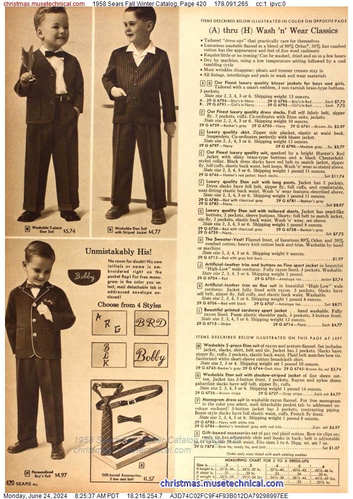 1958 Sears Fall Winter Catalog, Page 420