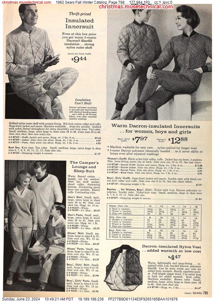 1962 Sears Fall Winter Catalog, Page 798