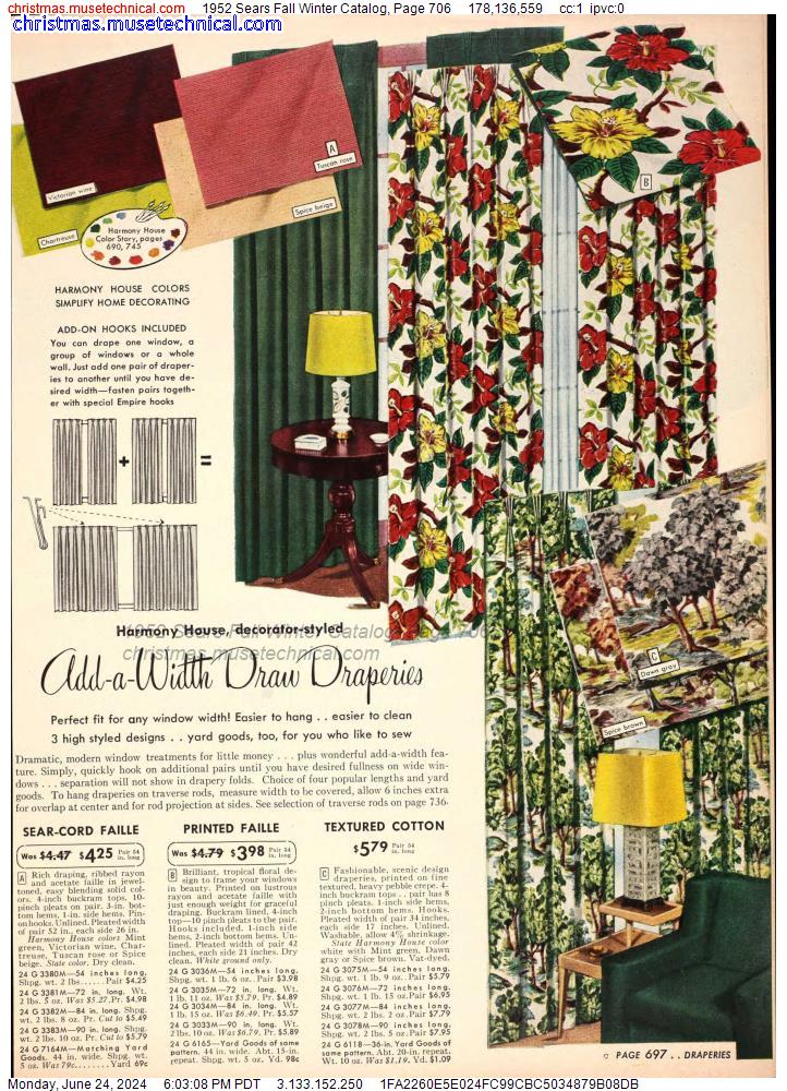 1952 Sears Fall Winter Catalog, Page 706