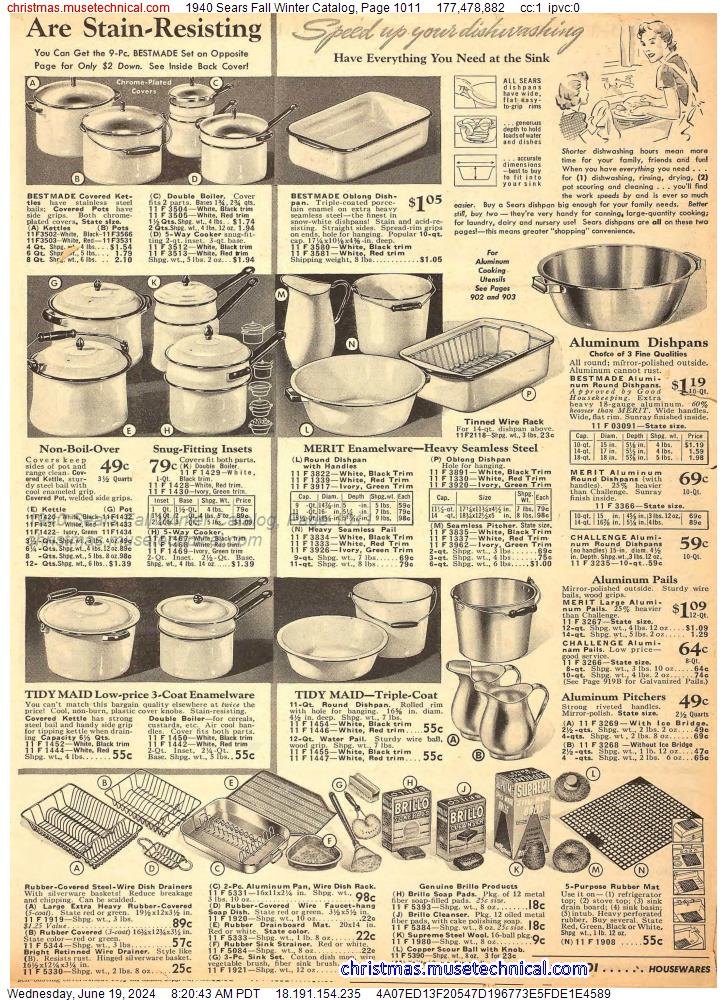 1940 Sears Fall Winter Catalog, Page 1011