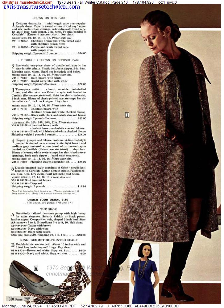 1970 Sears Fall Winter Catalog, Page 310