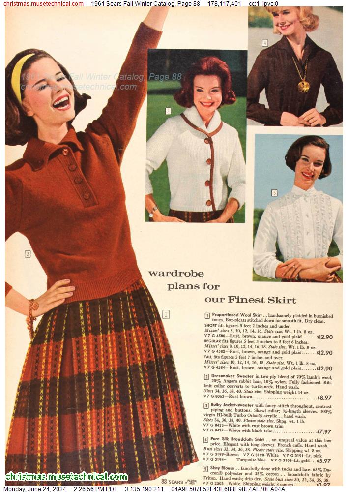 1961 Sears Fall Winter Catalog, Page 88