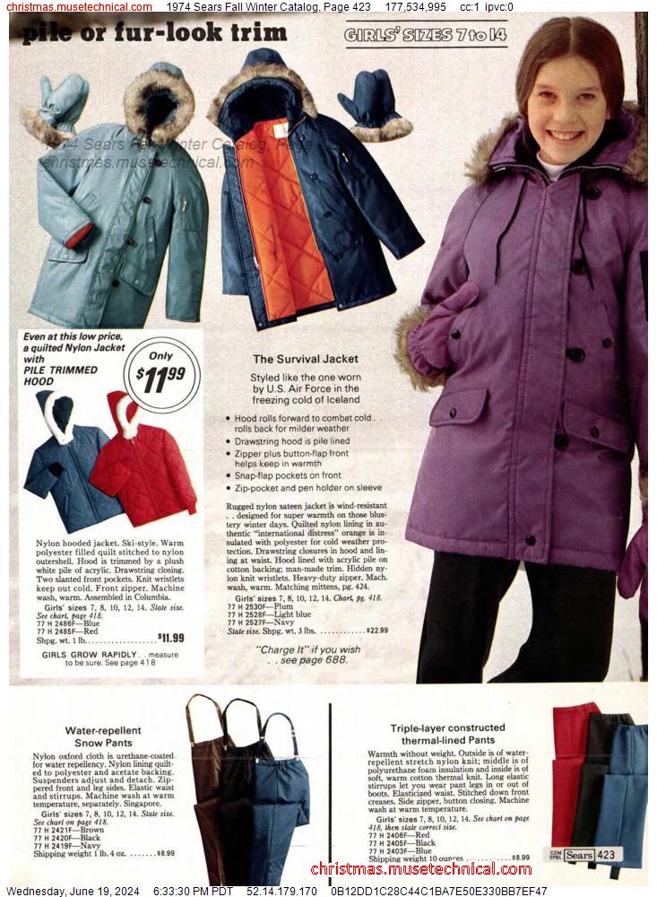 1974 Sears Fall Winter Catalog, Page 423