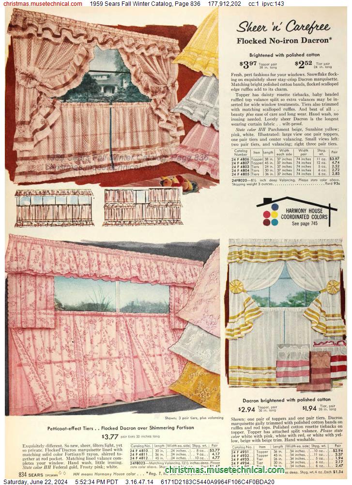 1959 Sears Fall Winter Catalog, Page 836