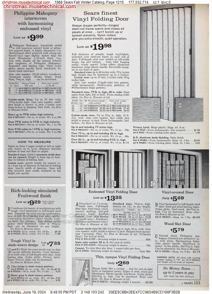 1966 Sears Fall Winter Catalog, Page 1215