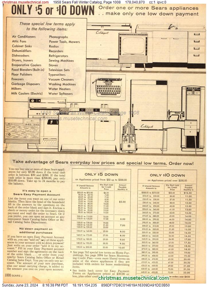 1958 Sears Fall Winter Catalog, Page 1008