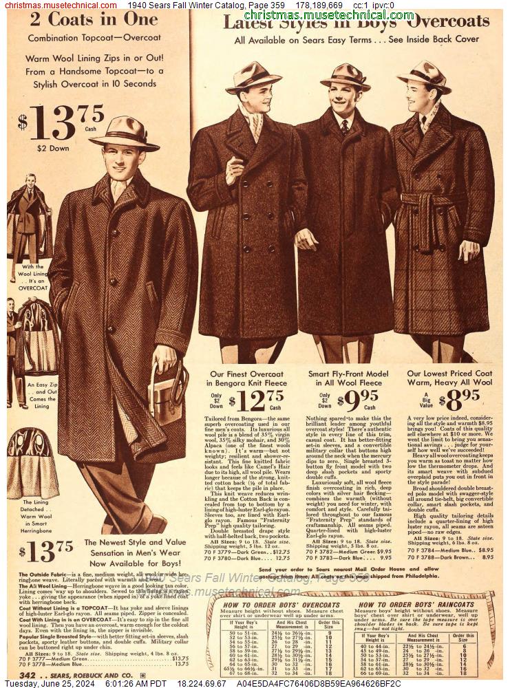 1940 Sears Fall Winter Catalog, Page 359