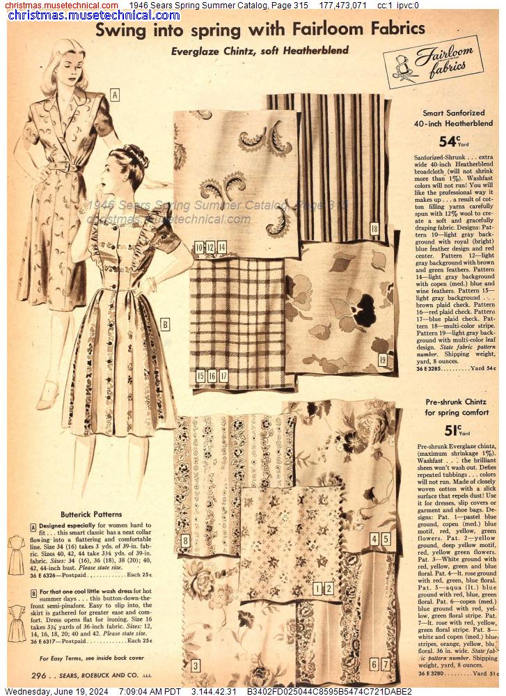 1946 Sears Spring Summer Catalog, Page 315