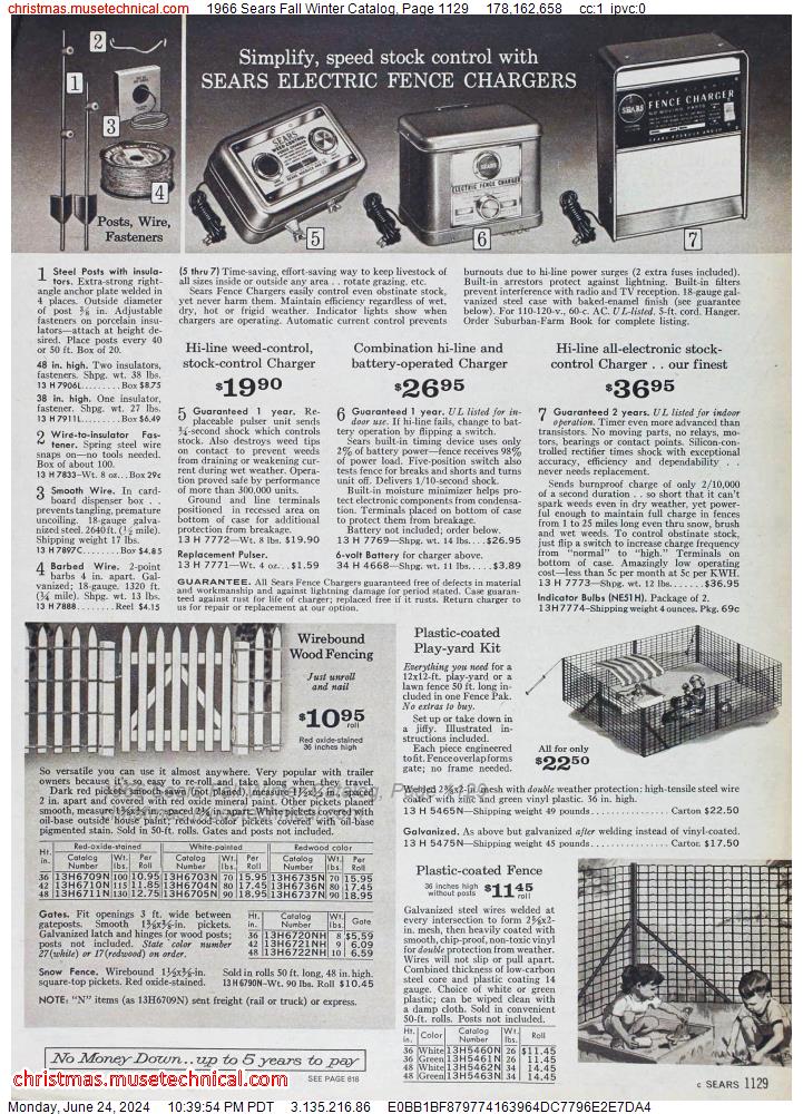 1966 Sears Fall Winter Catalog, Page 1129