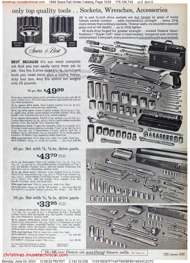 1966 Sears Fall Winter Catalog, Page 1039