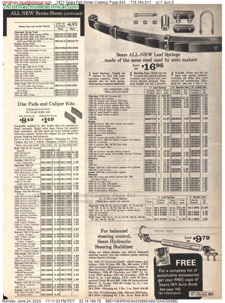1971 Sears Fall Winter Catalog, Page 843