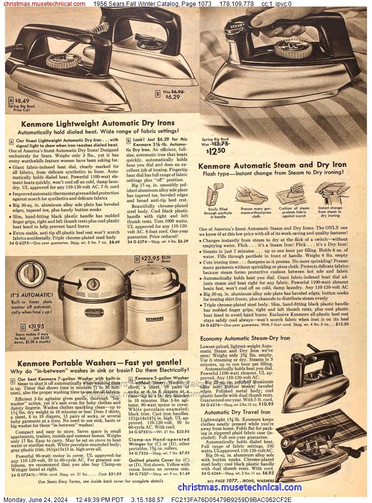 1956 Sears Fall Winter Catalog, Page 1073
