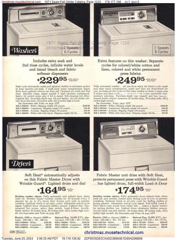 1971 Sears Fall Winter Catalog, Page 1220