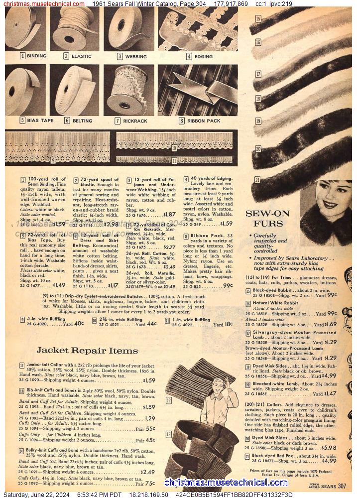 1961 Sears Fall Winter Catalog, Page 304