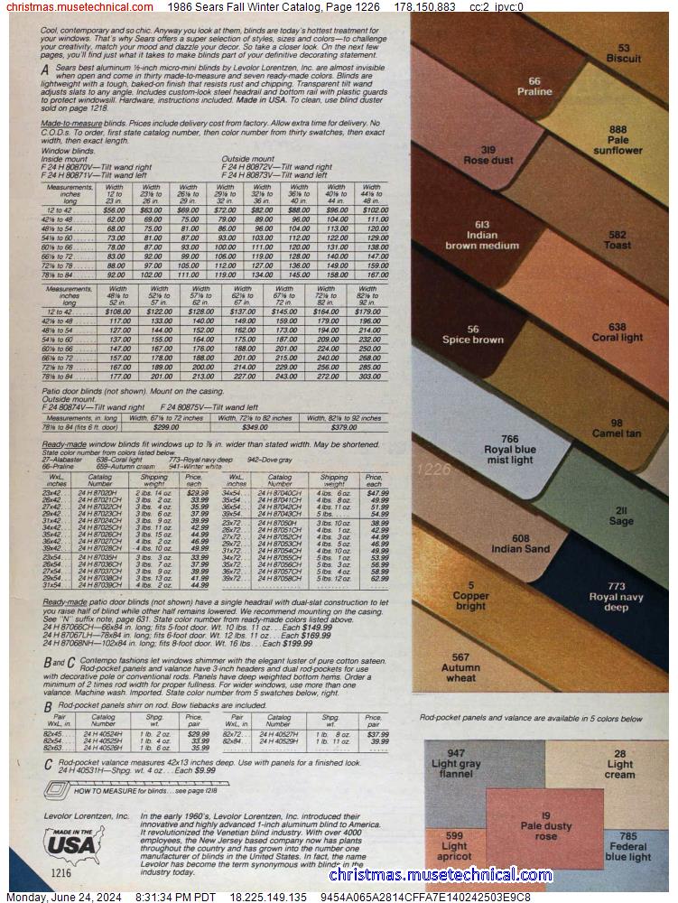 1986 Sears Fall Winter Catalog, Page 1226