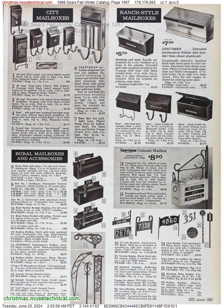 1966 Sears Fall Winter Catalog, Page 1067