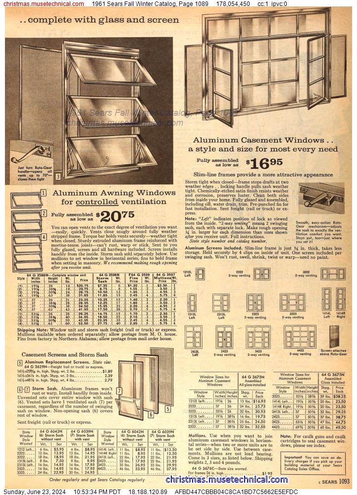 1961 Sears Fall Winter Catalog, Page 1089
