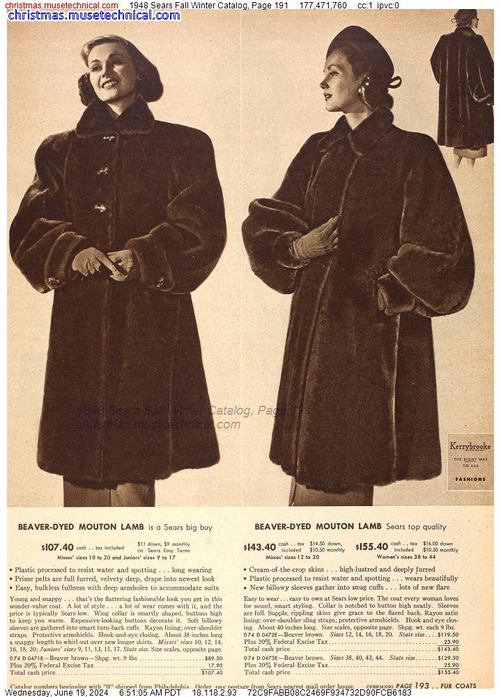 1948 Sears Fall Winter Catalog, Page 191