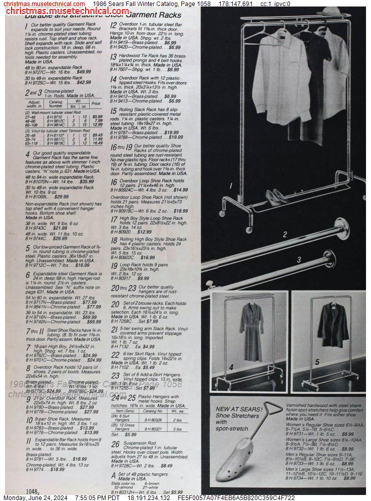 1986 Sears Fall Winter Catalog, Page 1058