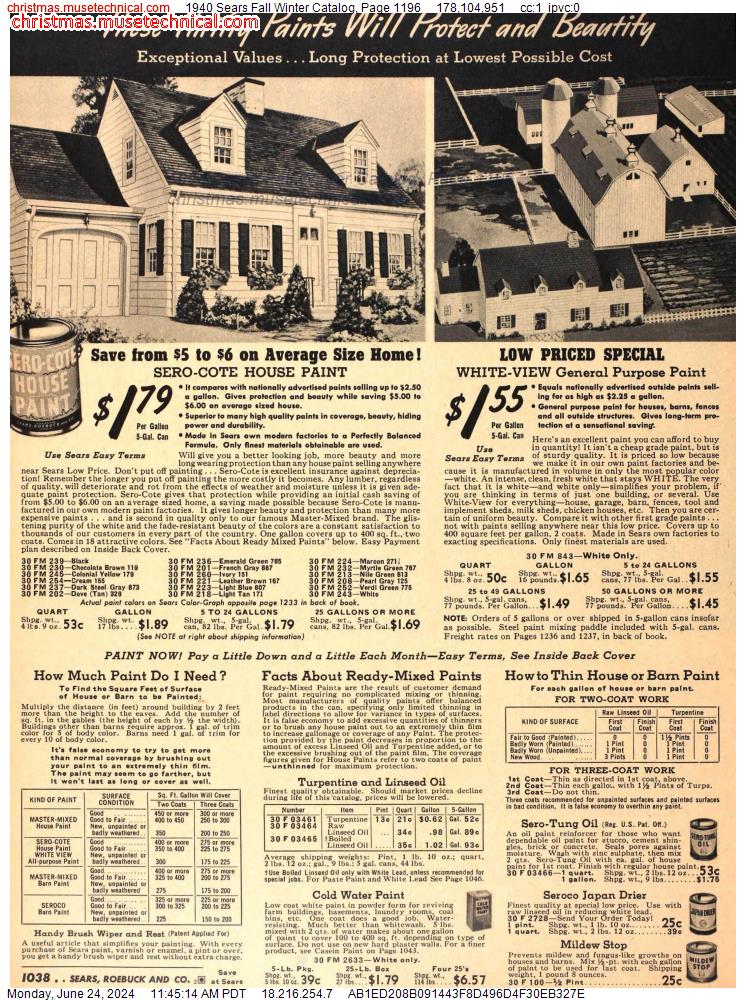 1940 Sears Fall Winter Catalog, Page 1196