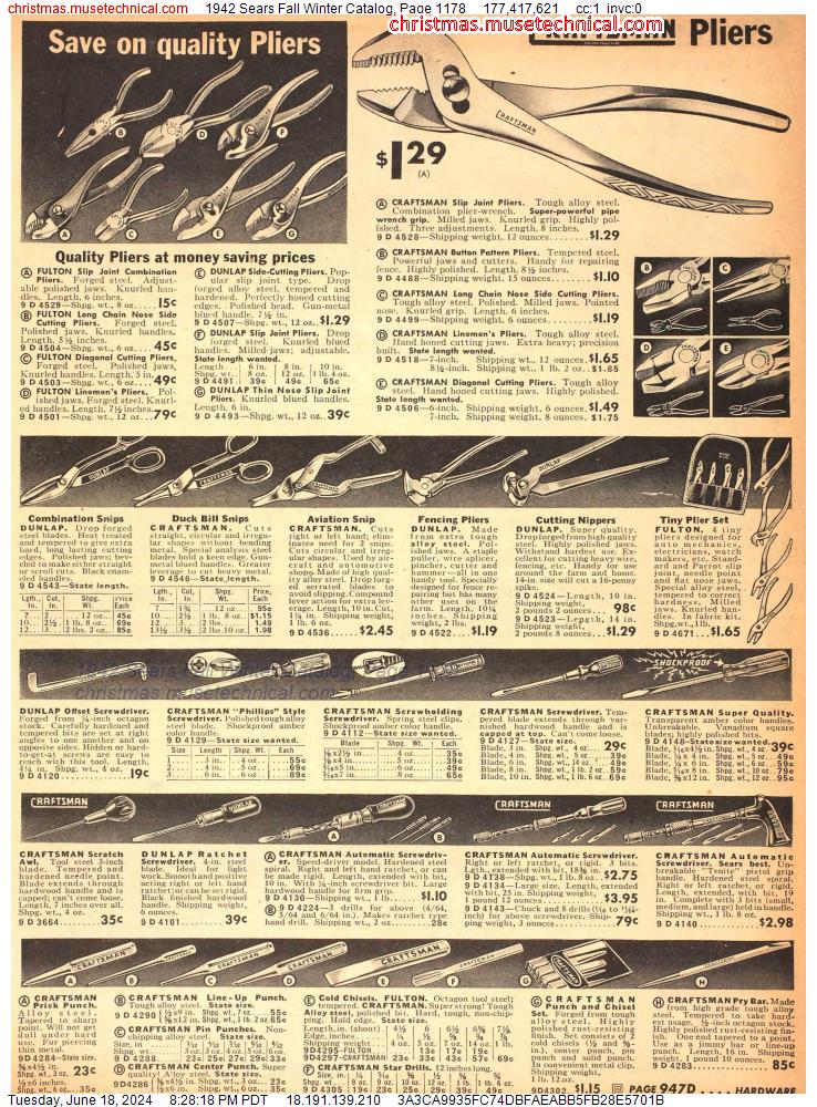 1942 Sears Fall Winter Catalog, Page 1178