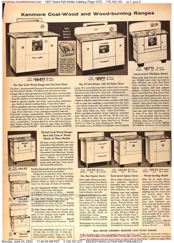 1957 Sears Fall Winter Catalog, Page 1075