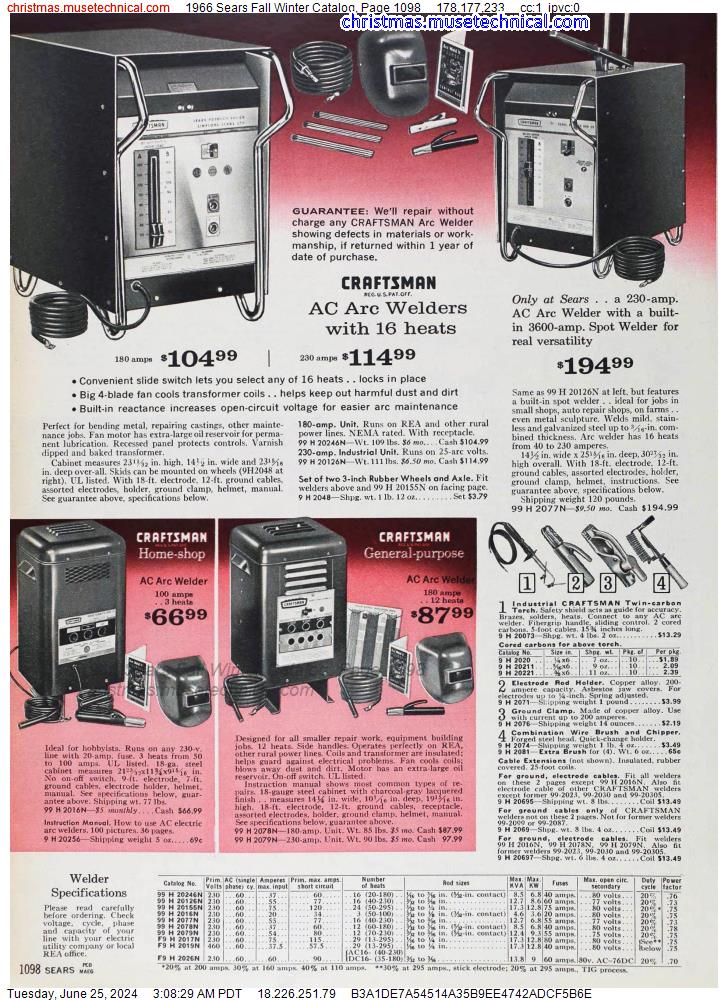 1966 Sears Fall Winter Catalog, Page 1098