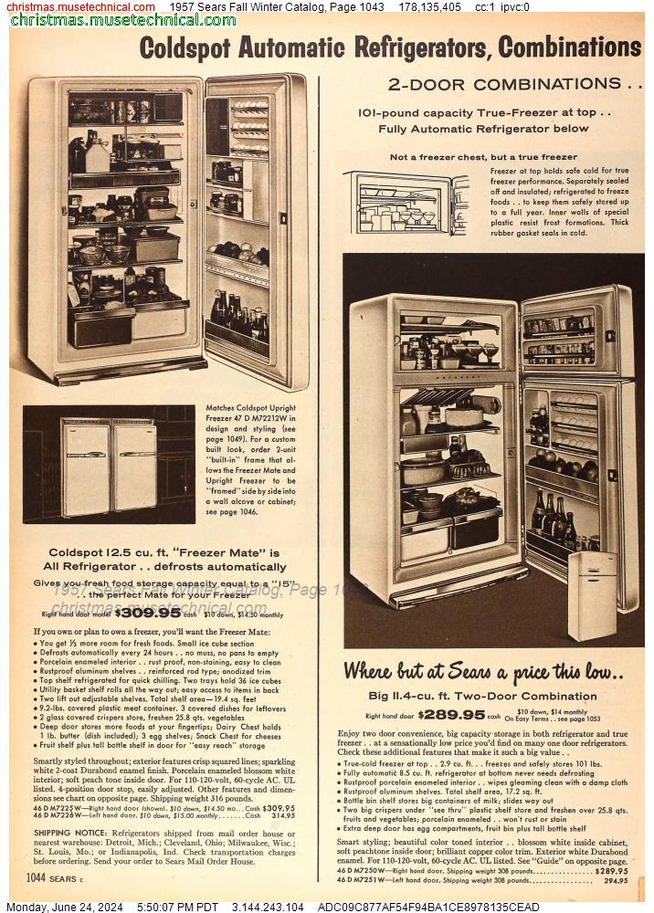 1957 Sears Fall Winter Catalog, Page 1043