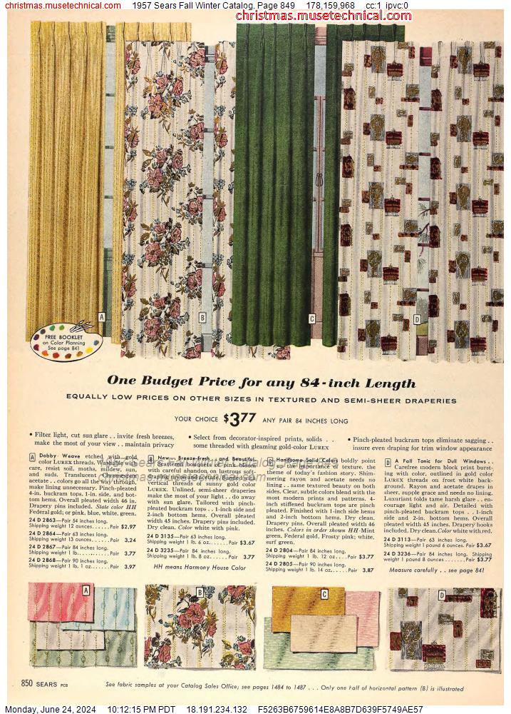 1957 Sears Fall Winter Catalog, Page 849