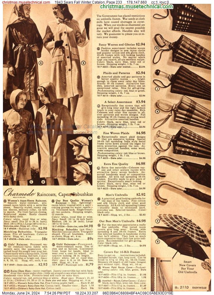 1943 Sears Fall Winter Catalog, Page 233