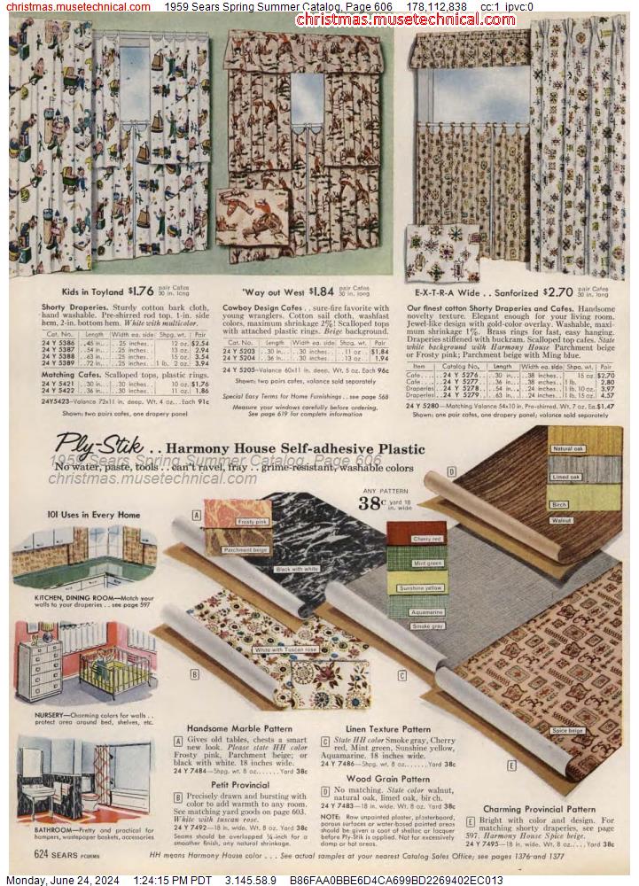 1959 Sears Spring Summer Catalog, Page 606