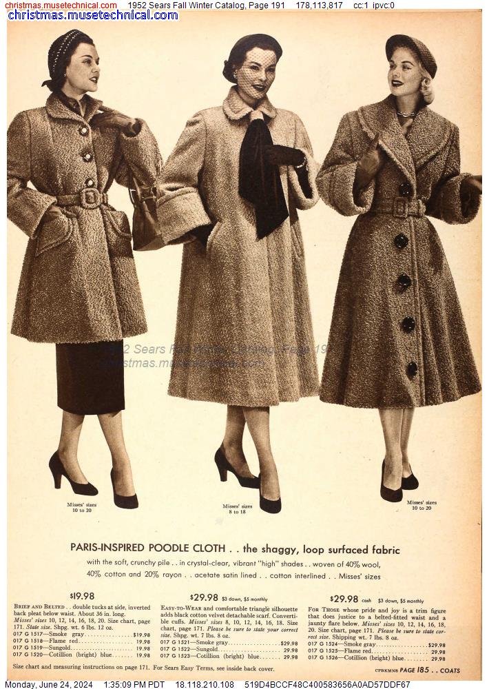 1952 Sears Fall Winter Catalog, Page 191