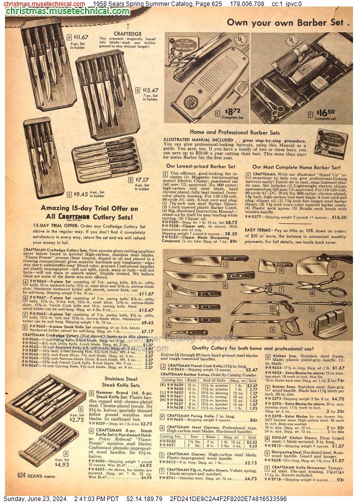 1958 Sears Spring Summer Catalog, Page 625