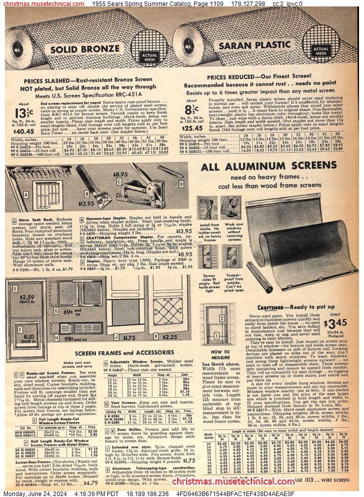 1955 Sears Spring Summer Catalog, Page 1109