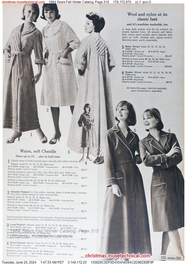 1964 Sears Fall Winter Catalog, Page 315