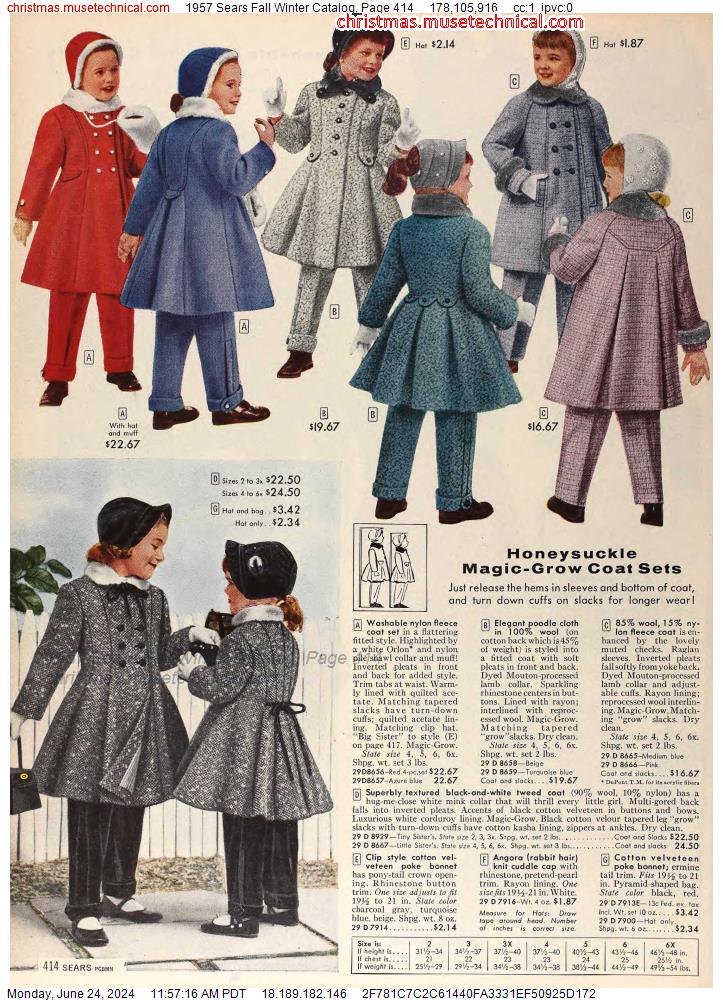 1957 Sears Fall Winter Catalog, Page 414