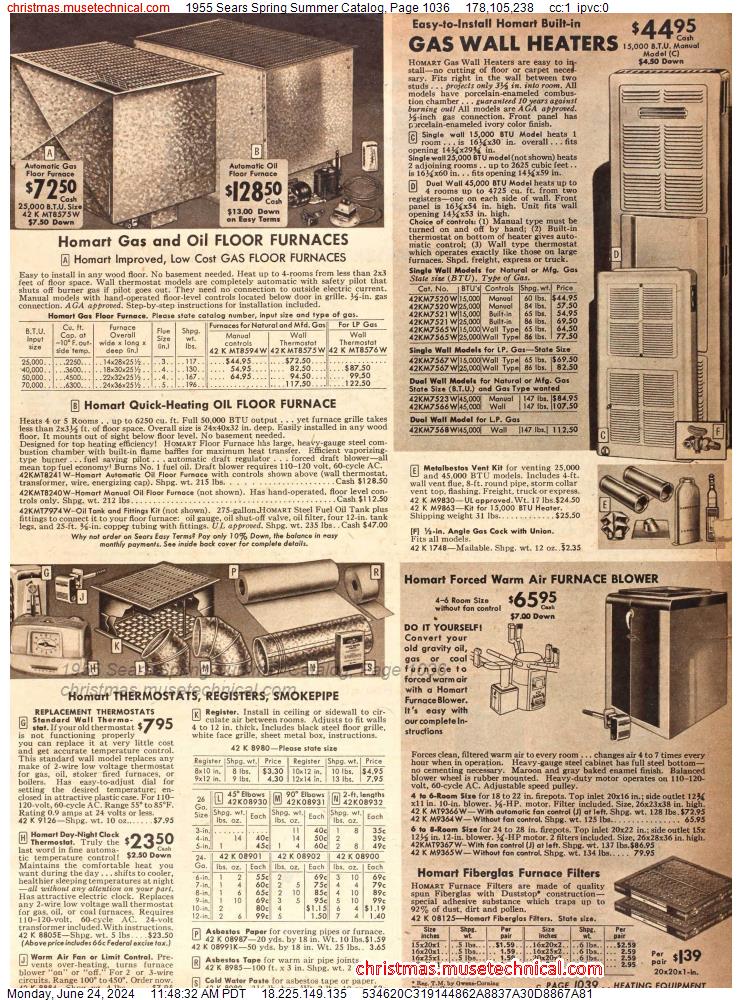 1955 Sears Spring Summer Catalog, Page 1036