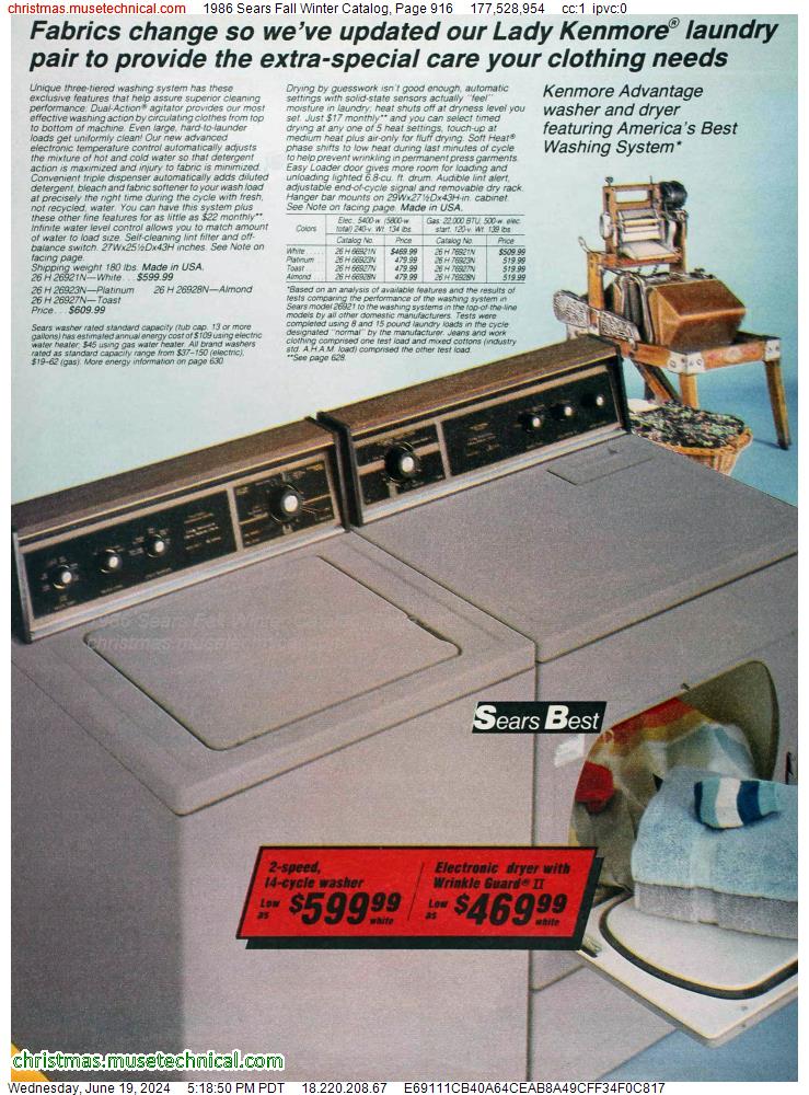 1986 Sears Fall Winter Catalog, Page 916