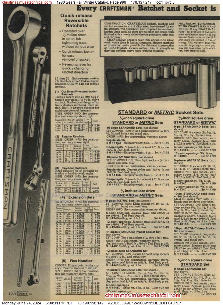 1980 Sears Fall Winter Catalog, Page 998
