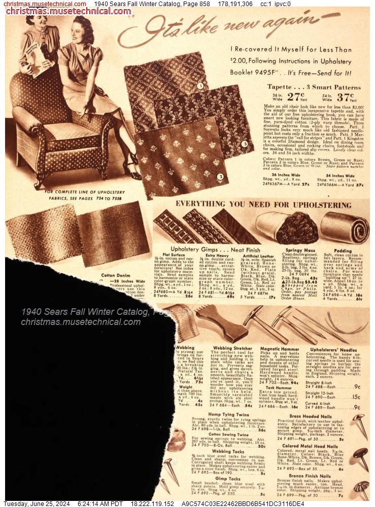1940 Sears Fall Winter Catalog, Page 858
