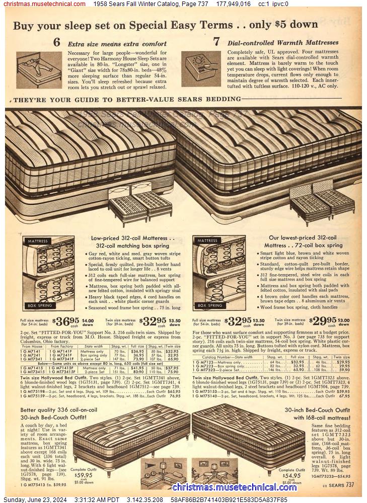 1958 Sears Fall Winter Catalog, Page 737