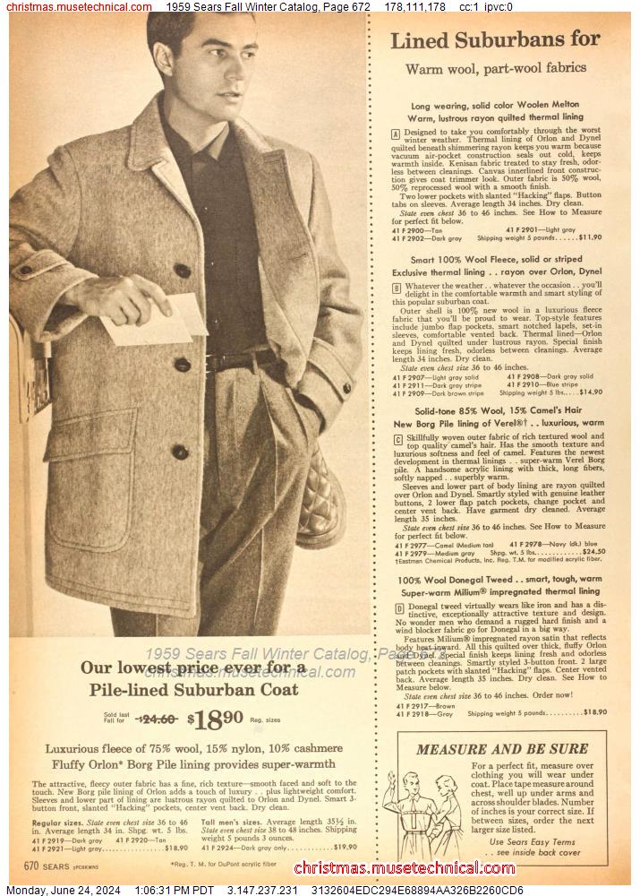 1959 Sears Fall Winter Catalog, Page 672