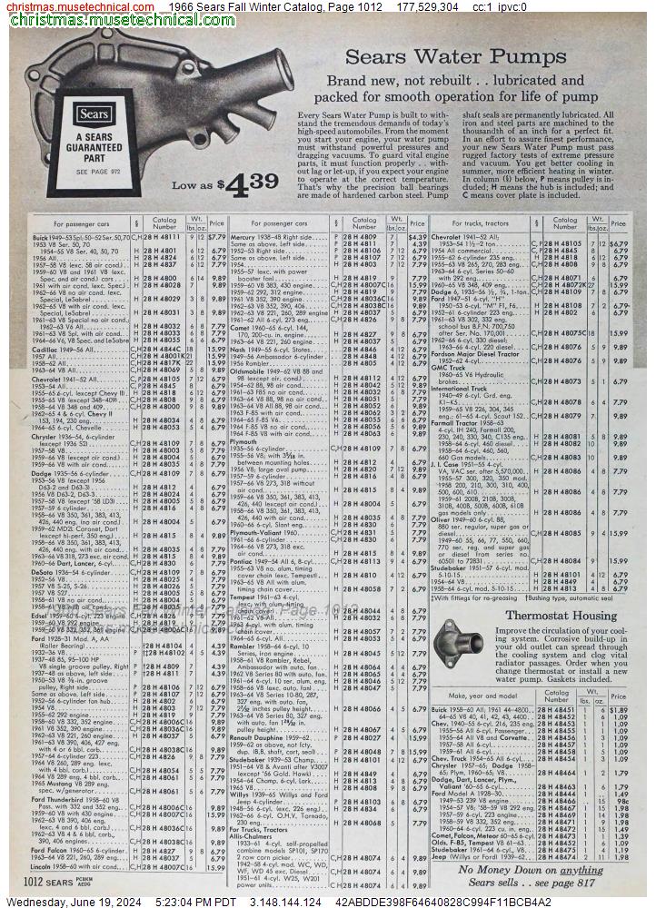 1966 Sears Fall Winter Catalog, Page 1012