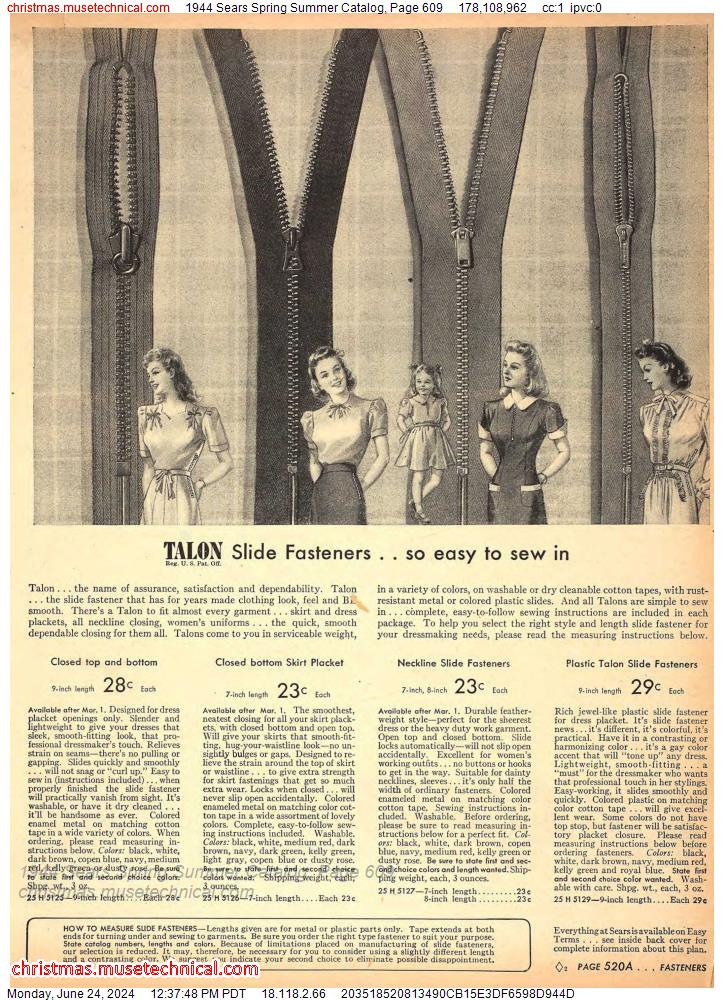 1944 Sears Spring Summer Catalog, Page 609