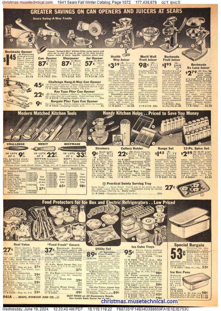 1941 Sears Fall Winter Catalog, Page 1072