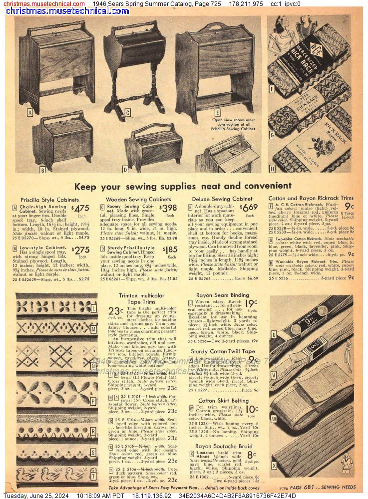 1946 Sears Spring Summer Catalog, Page 725